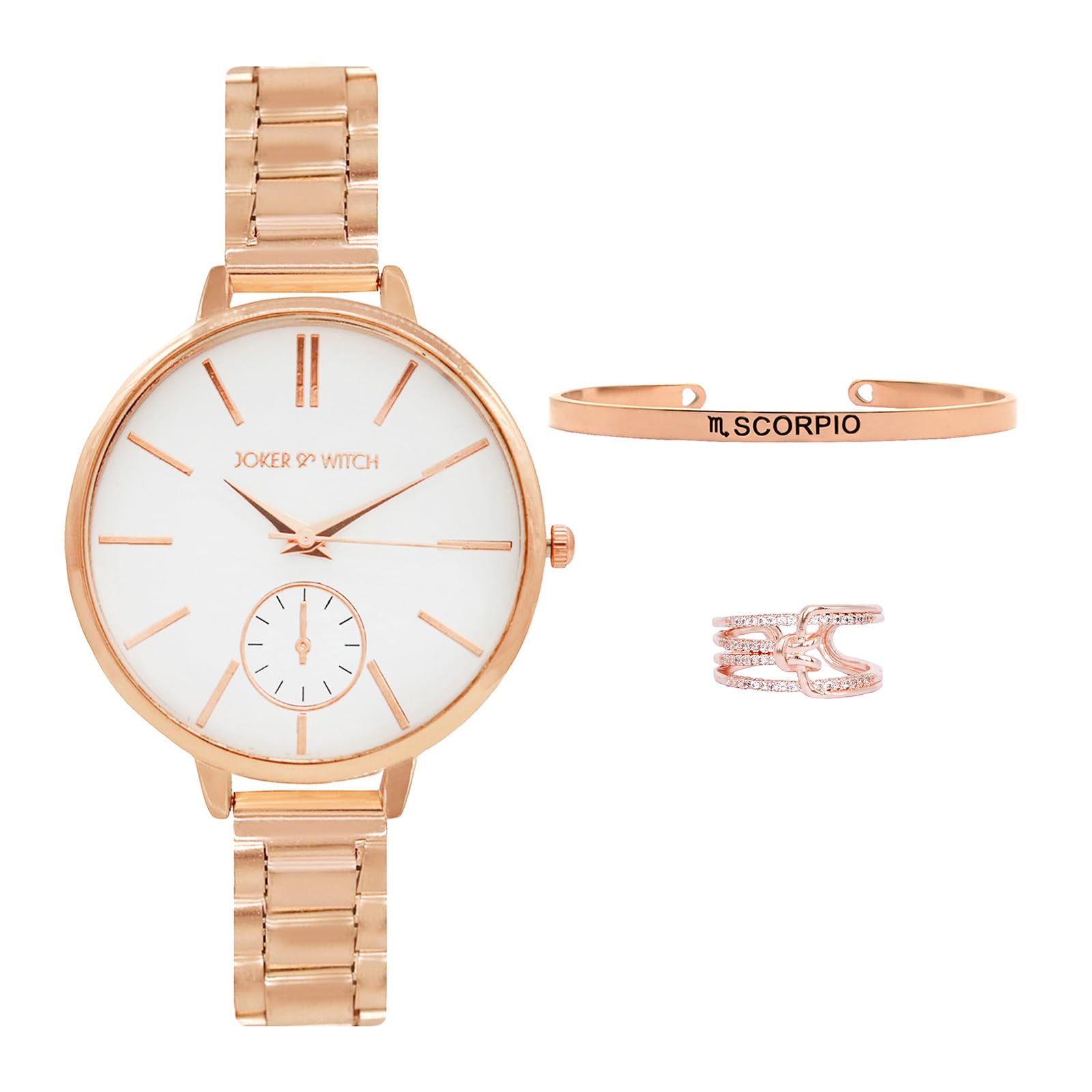 Joker & Witch Stainless Steel Women Starry Eyes Scorpio Love Triangle Analogue Watch, White Dial, Rose Gold Band (B0C864B5W6) Amazon Price History, Amazon Price Tracker