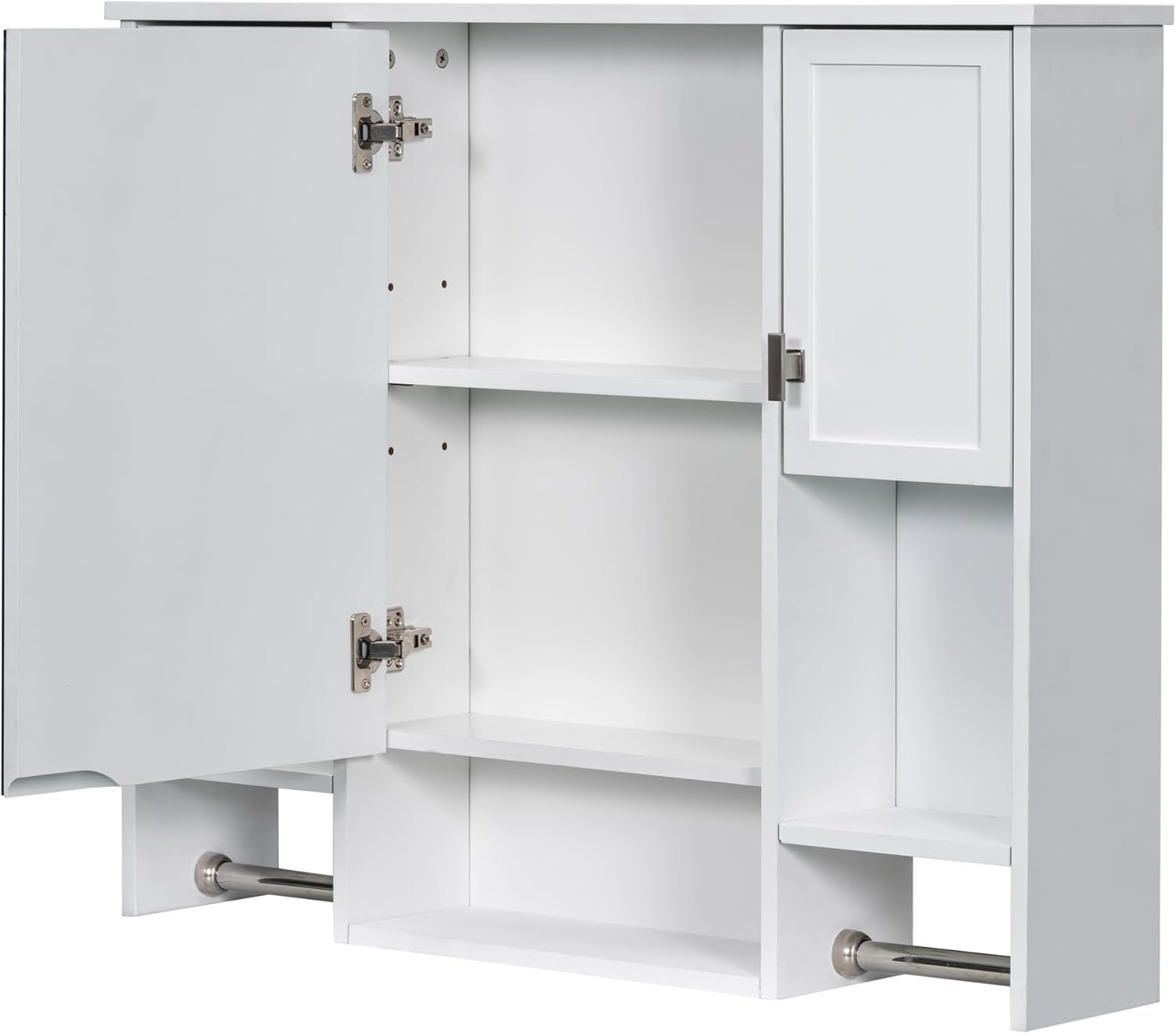 Bathroom Medicine Cabinet, Wall Mounted Bathroom Storage Cabinet with Mirror, Open Shelf, Side Cabinet and Towel Bar, Over The Toilet Mirrored Cabinet, 35" W x 28.7" H