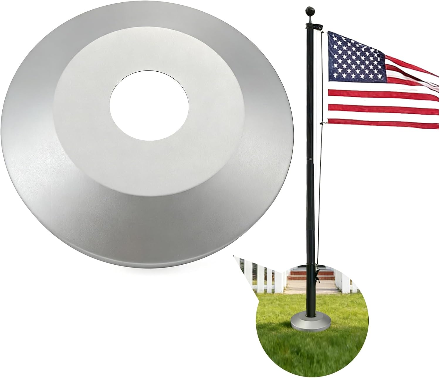 Black Flag Pole Flash Collar Base for 3" Diameter FlagPole Inground, Thick Aluminum Standard Profile Collar for Flagpole Hardware.