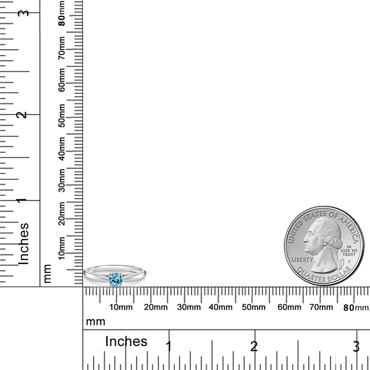 Gem Stone King 10K White and Yellow Gold Swiss Blue Topaz Solitaire Engagement Ring For Women (0.36 Cttw, Gemstone November Birthstone, Round 4MM) - Image 4