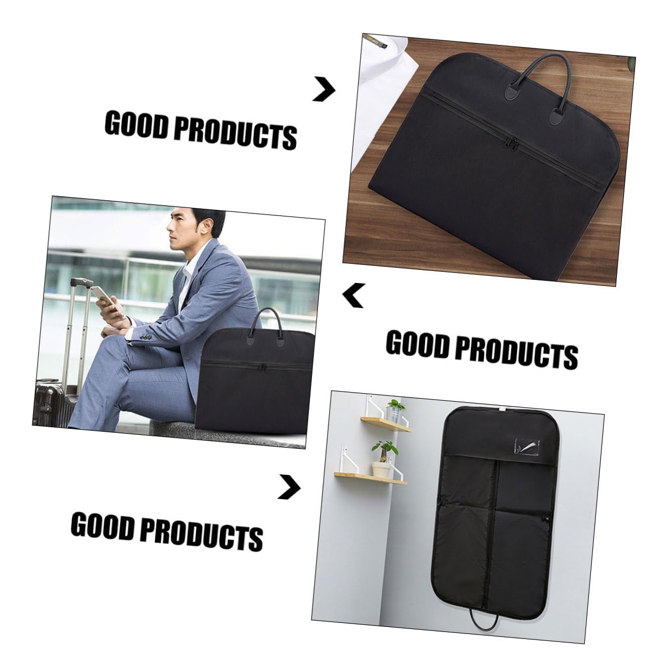 VALICLUD Bolsa de Tela Oxford Negra Portátil y Plegable para Trajes Ligera Paso para Perchas, Adecuado para Viajes de Negocios y Almacenamiento de Ropa