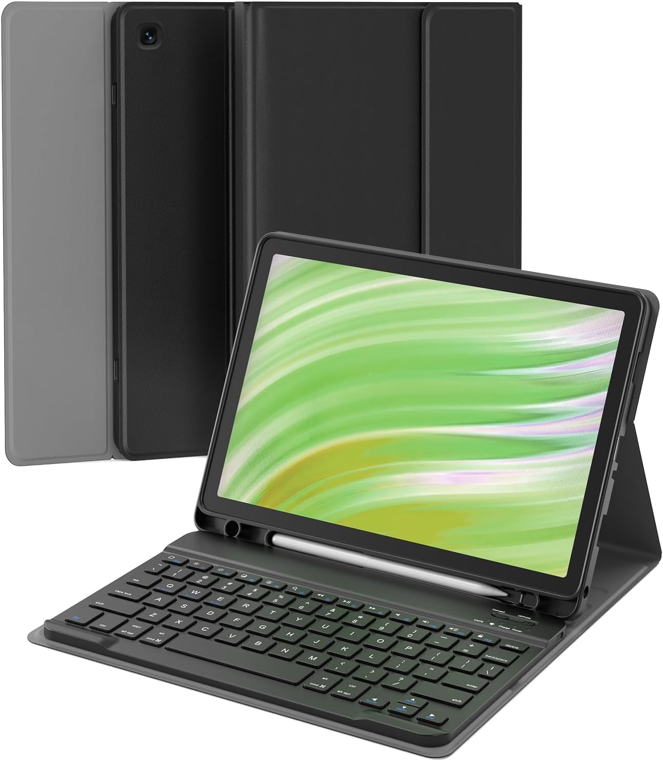 for Amazon Fire HD 10 11th Gen 2021 Tablet Case with Keyboard, 10 Plus 13th Gen 2023 10.1 inch Multi-Angle Folio Cover with Stylus Pen Holder, Magnetic Detachable Wireless Keyboard, Black