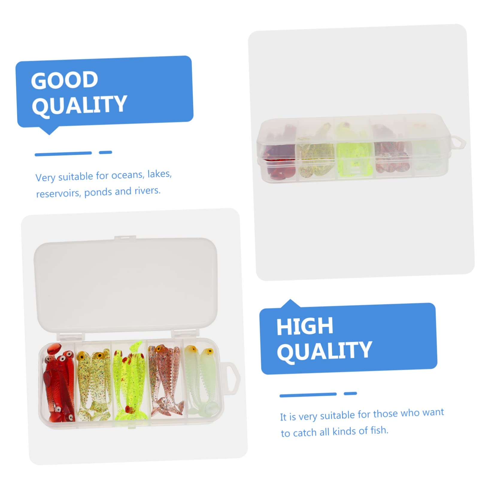 ABOOFAN 150pièces Leurres Plastique Souples Leurres De Simulation Tail avec Boîte De Rangement Couleurs Assorties Accessoire pour Truite Bar Salmonidés Et Carnassiers