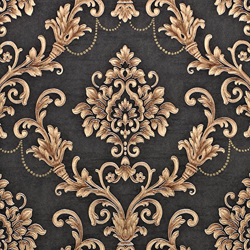 Nice Houzz Damask Wallpapers Gold Black Victorian Embossed Non-Woven Wall Paper for Living
