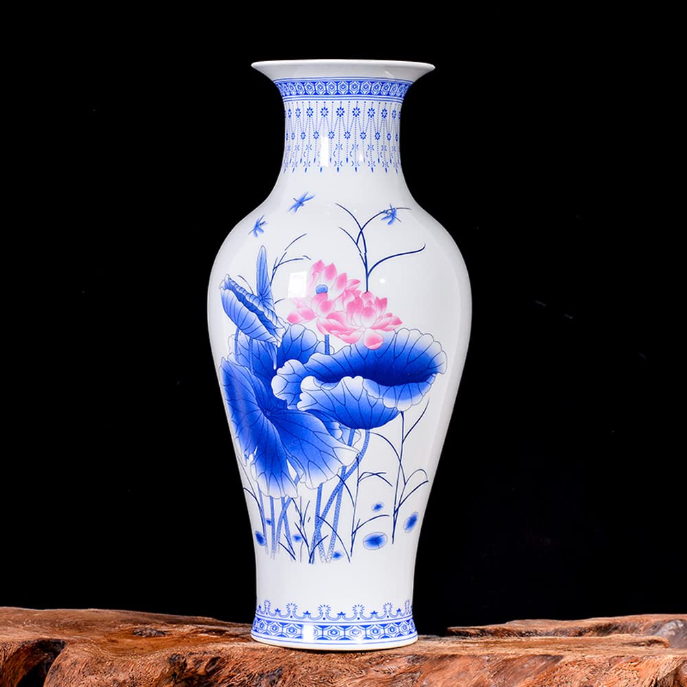 asdchZen Chinoiserie Jingdezhen Porcelain Vase Pastel Landscape Flower Arrangement Dry Flower Living Room Decoration Tv Cabinet Wine Cabinet Porch Decoration With Base,E