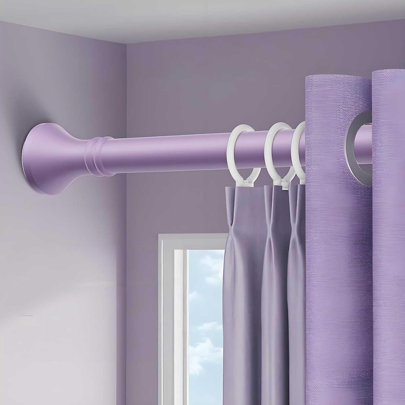 Tension Shower Curtain Rod No Drilling with Rings, Stainless Steel Adjustable Window Curtain Rod for Home, Bathroom, Closet, 16-197 In(Purple,160-250cm/63-98in)