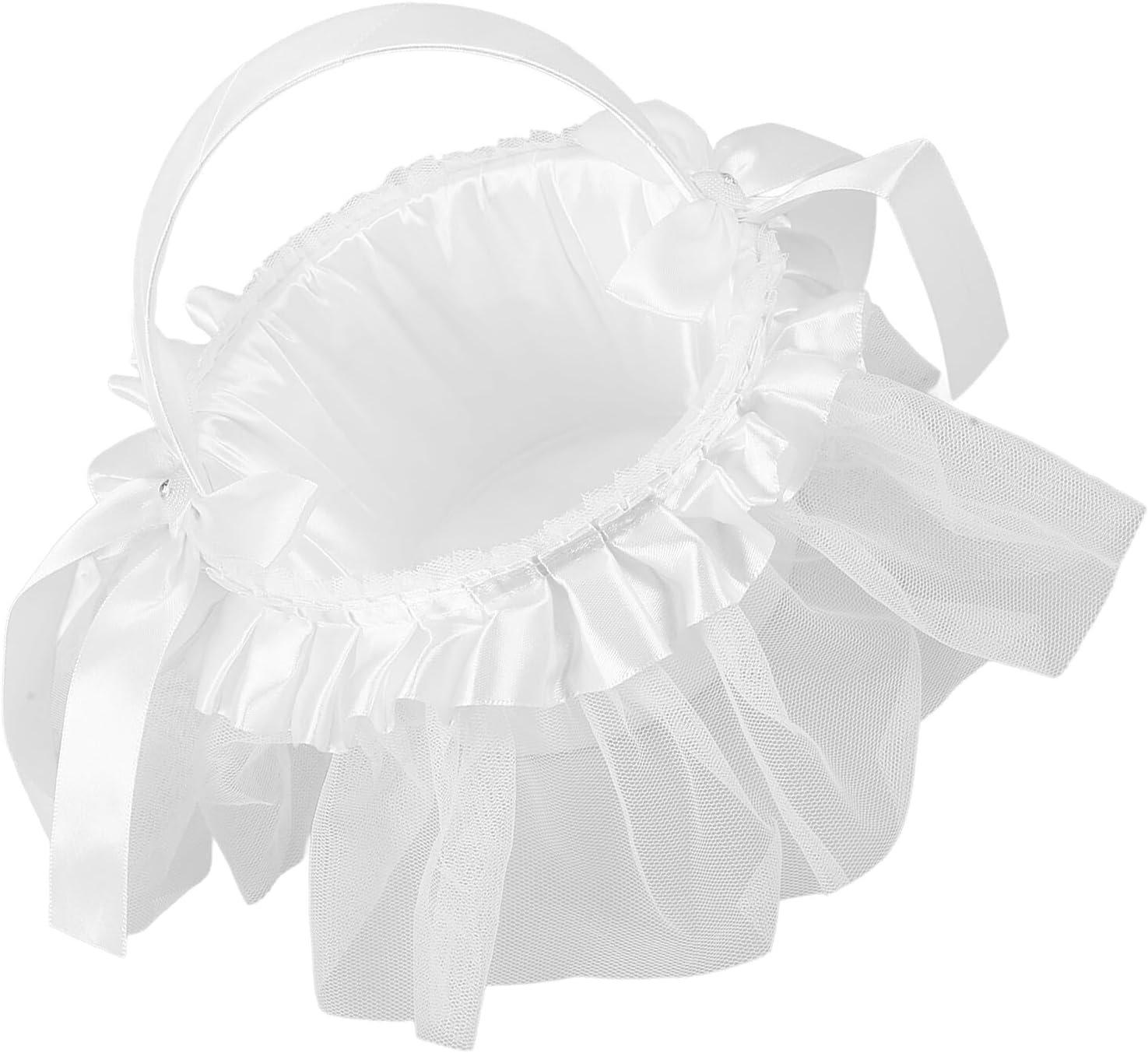 Luxshiny White Lace Bridal Flower Girl Basket Handheld Satin Wedding Party Basket Decorative Storage Container for Flower Ceremony Supplies