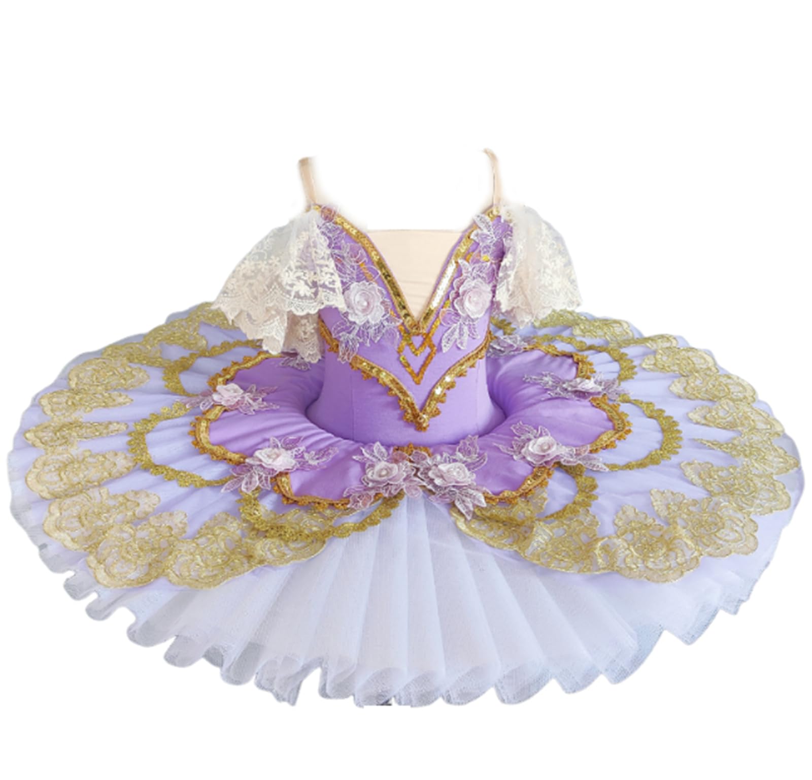 Vestido de Ballet para Niñas Sin Mangas de Encaje con Falda Tutú Disfraz de Bailarina Tirantes Finos Ropa de Baile de Una Pieza (A3345)