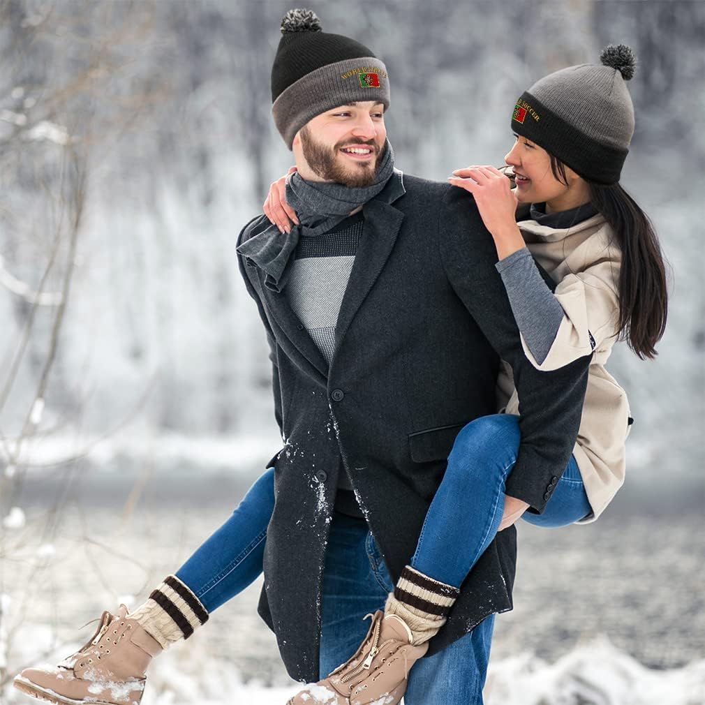 Speedy Pros Pom Pom Beanies for Women Portugal World Soccer Flag Embroidery Skull Cap Soccer Winter Hats for Men 1 Size