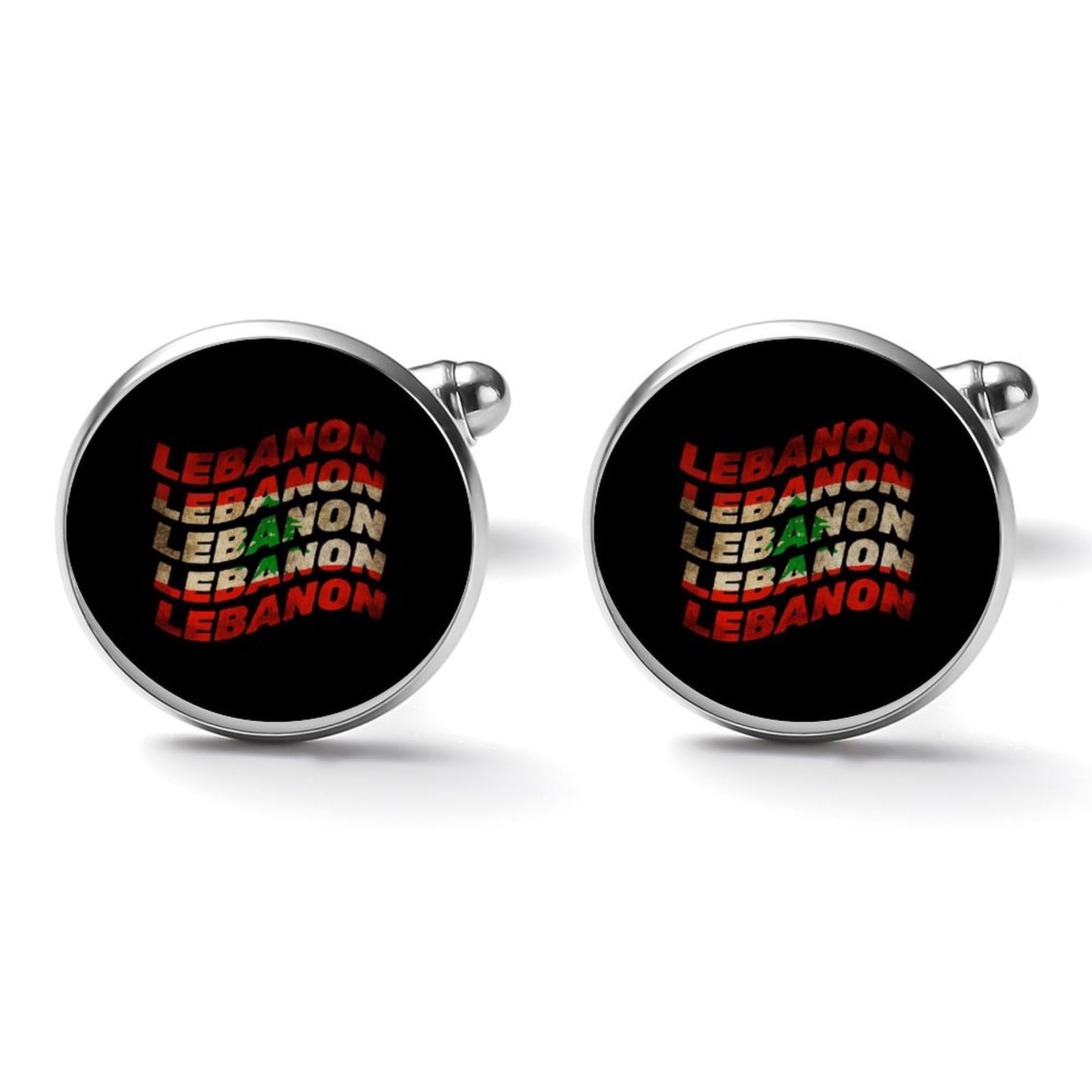 Lebanon Flag Lebanese Cuff Links Mens Dress Shirts Classic Stainless Steel Round Cufflinks for Normal and Business Wedding 1.7cm