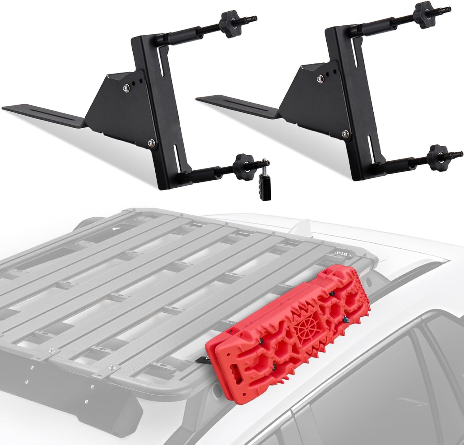 FieryRed Recovery Track Board Mounting Kit, Universal Traction Boards Mount Bracket, Side Mount for Roof Platform Rack with Lock for Overland Vehicle Roof Platform