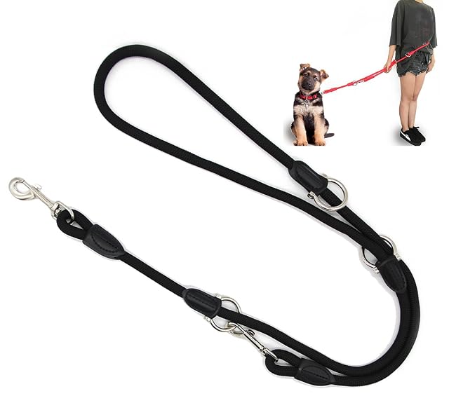 BPS Correa para Perro Mascotas Correa de Perro Doble Ajustable Varias Posiciones Perro Mediano Grande 2…