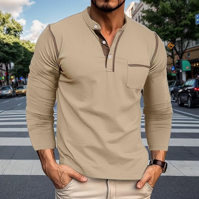 UOUA 2pcs Men's Henley Shirts Short Sleeve Casual T-Shirts Cotton Basic Tops3