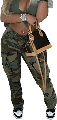 Miniatura 3 de Vakkest Pantalones cargo de gran tamaño para mujer, pantalones deportivos de camuflaje, pantalones de entrenamiento para exteriores, fatiga cónica