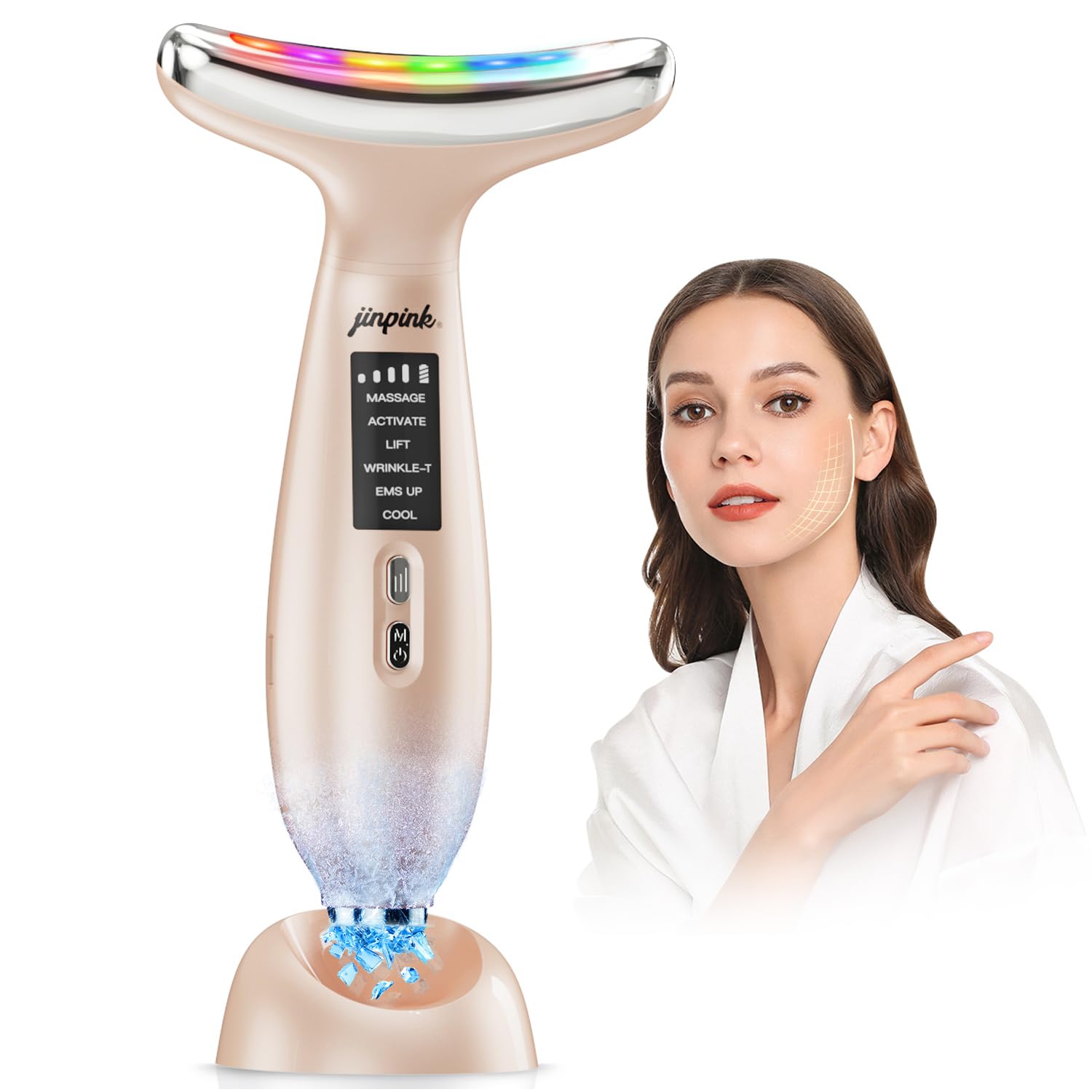 Gesichtsmassagegerät Gegen Falten Face Massager: EMS Gerät Gesicht mit 5℃ Kälte und 45℃ Wärme – Gua Sha Elektrisch mit 6 Modi 7 Farben LED – Neck Beauty Device zur Lifting & Straffung für Damen Herren