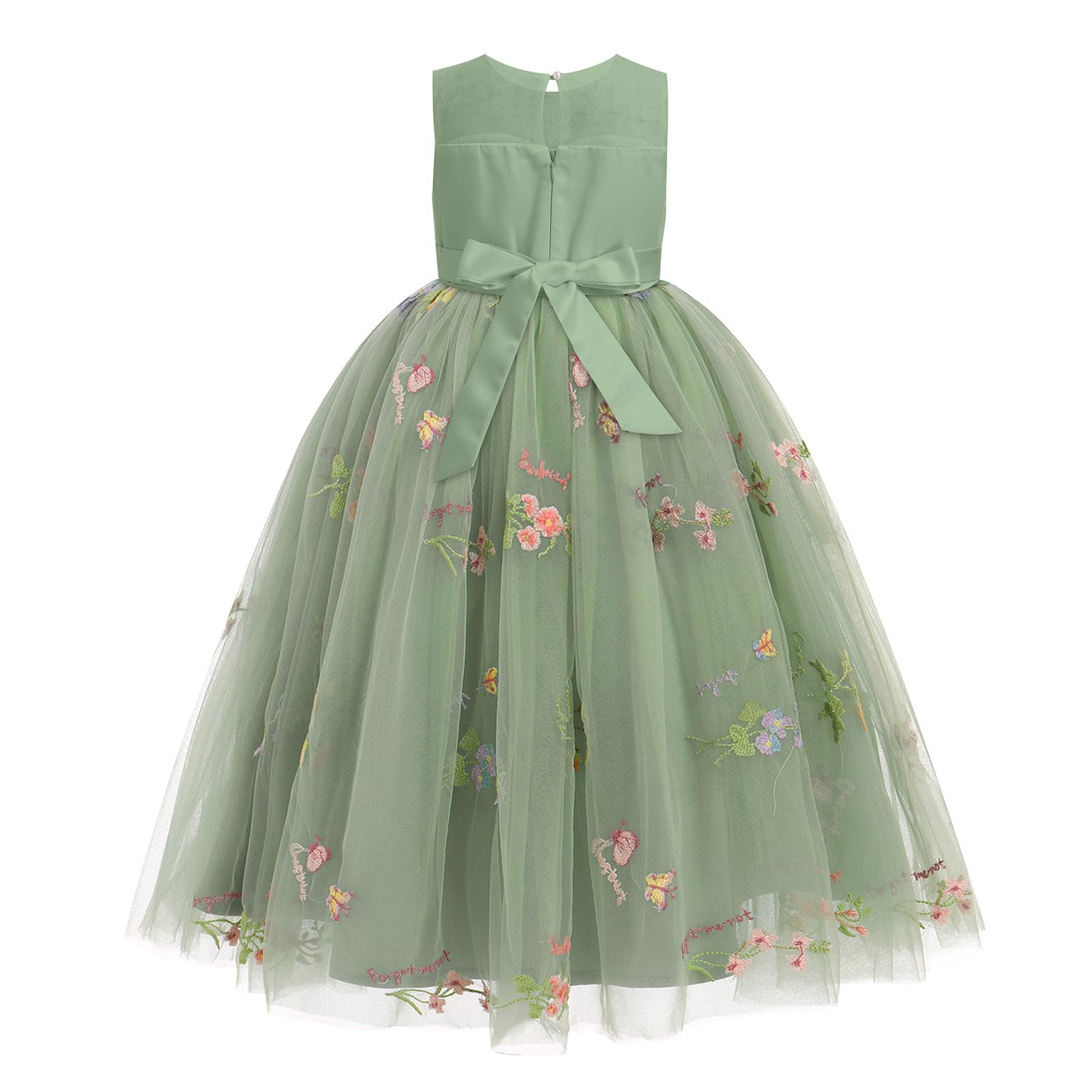 IWEMEK - Vestidos para niñas, tul con espalda descubierta, larga fiesta de graduación, sin mangas, abullonadas, princesa, vestido de noche, boda, dama de honor, bautizo, fiesta de cumpleaños