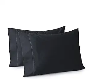 100% Egyptian Cotton Pillow Cases Set of 2, Standard Size 400 Thread Count Cooling Pillowcases, Soft and Breathable Pillow Covers with Envelope Closure, 20x26 Inches (Standard, Black)