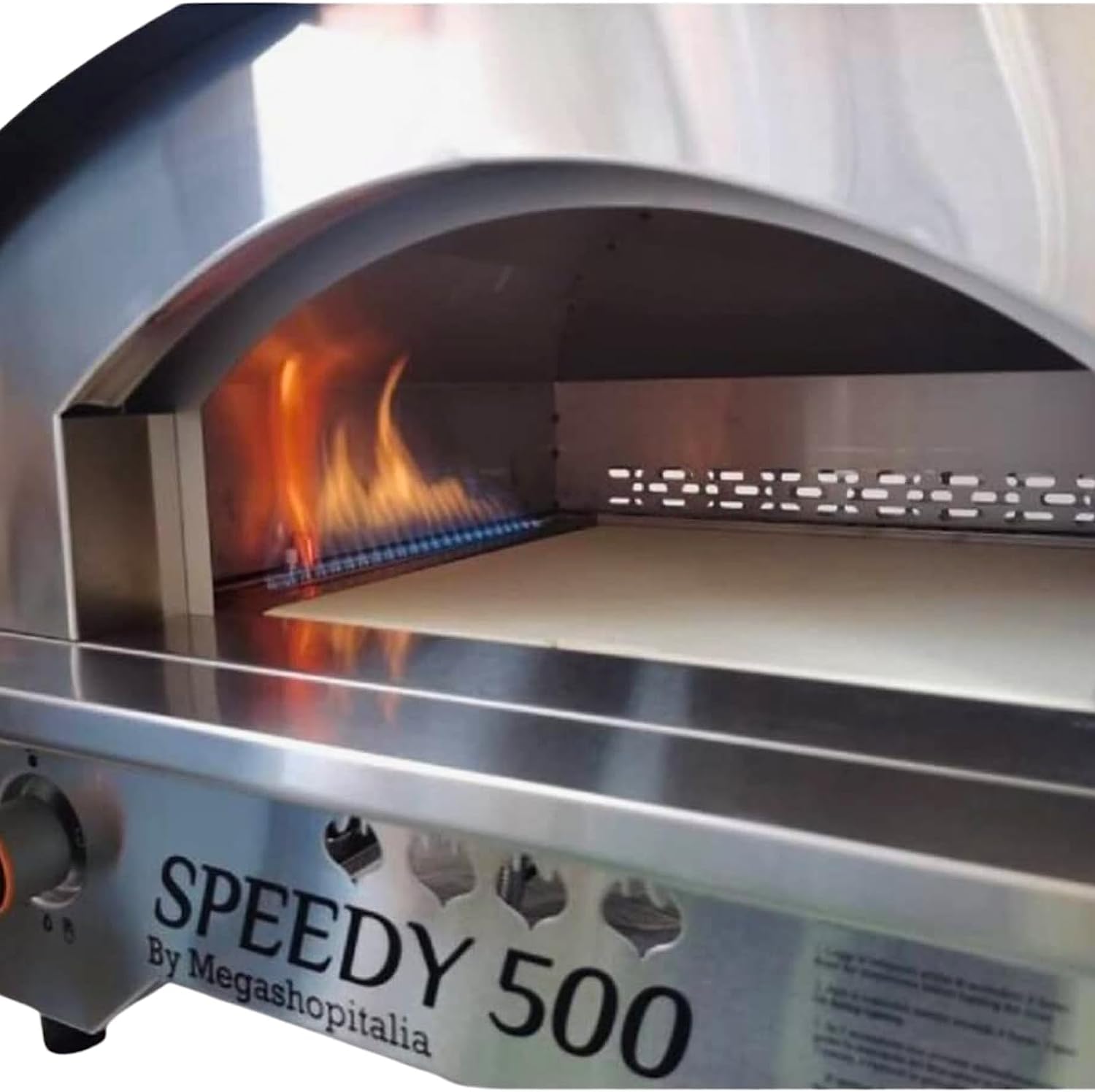 Forno per Pizza a Gas in Acciaio Inox Doppio Bruciatore Speedy500 con Pietra Refrattaria 500 gradi Forno per Pizza da Esterno (Forno Speedy500)