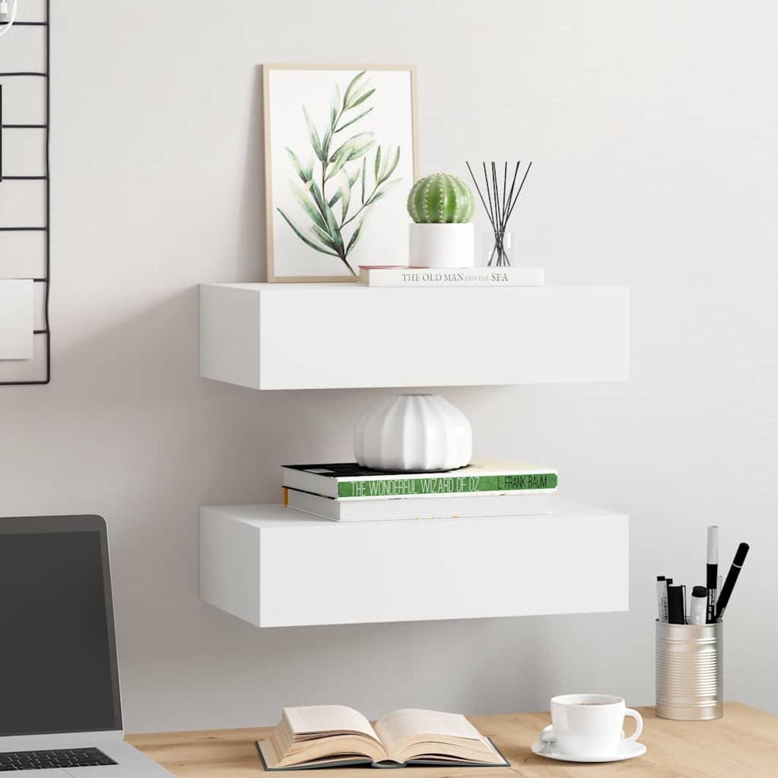 Homgoday Schubladenregal Wandregal MDF Metall Weiß 40x23,5x10 cm für Schmuck Uhren Geldbörsen Schlüssel - Kompatibel mit Amazon Cosmo Model330242