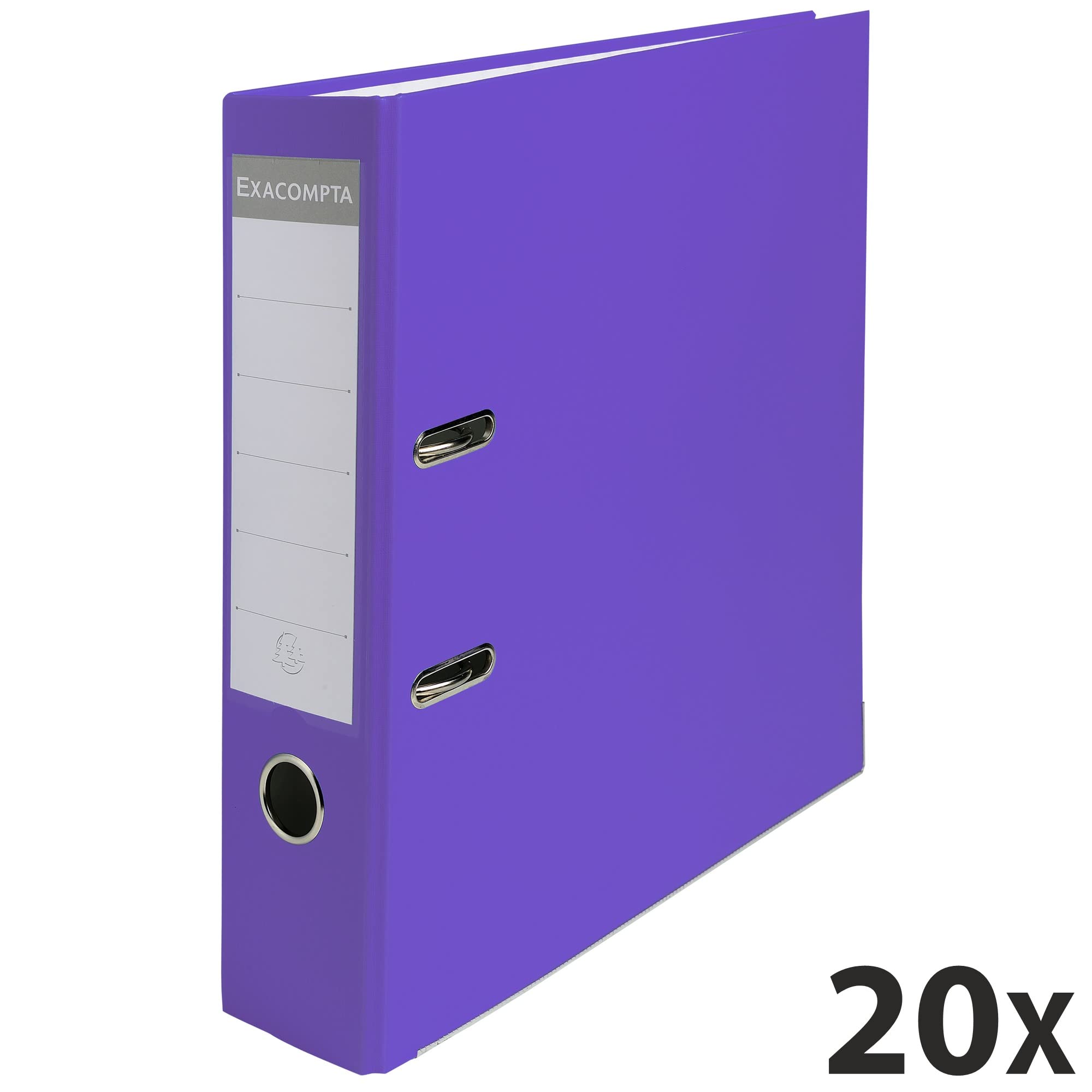 Exacompta - Réf. 918417B - Carton de 20 classeurs à levier A4 - Dos 75 mm - Mécanique 80 mm - Dimensions extérieures : 32 x 29 x 8 cm - Format à classer A4 - Couleur Violine