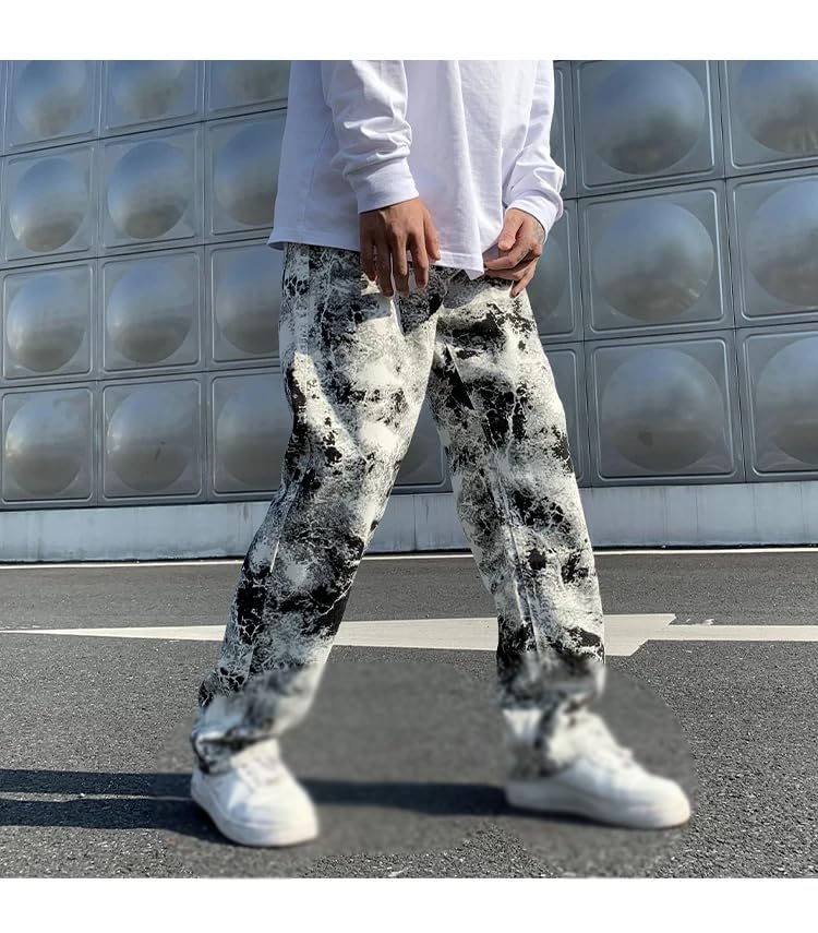 Printed Men Spring Denim Trousers Korean Style Straight Hip Hop Jean Pants2