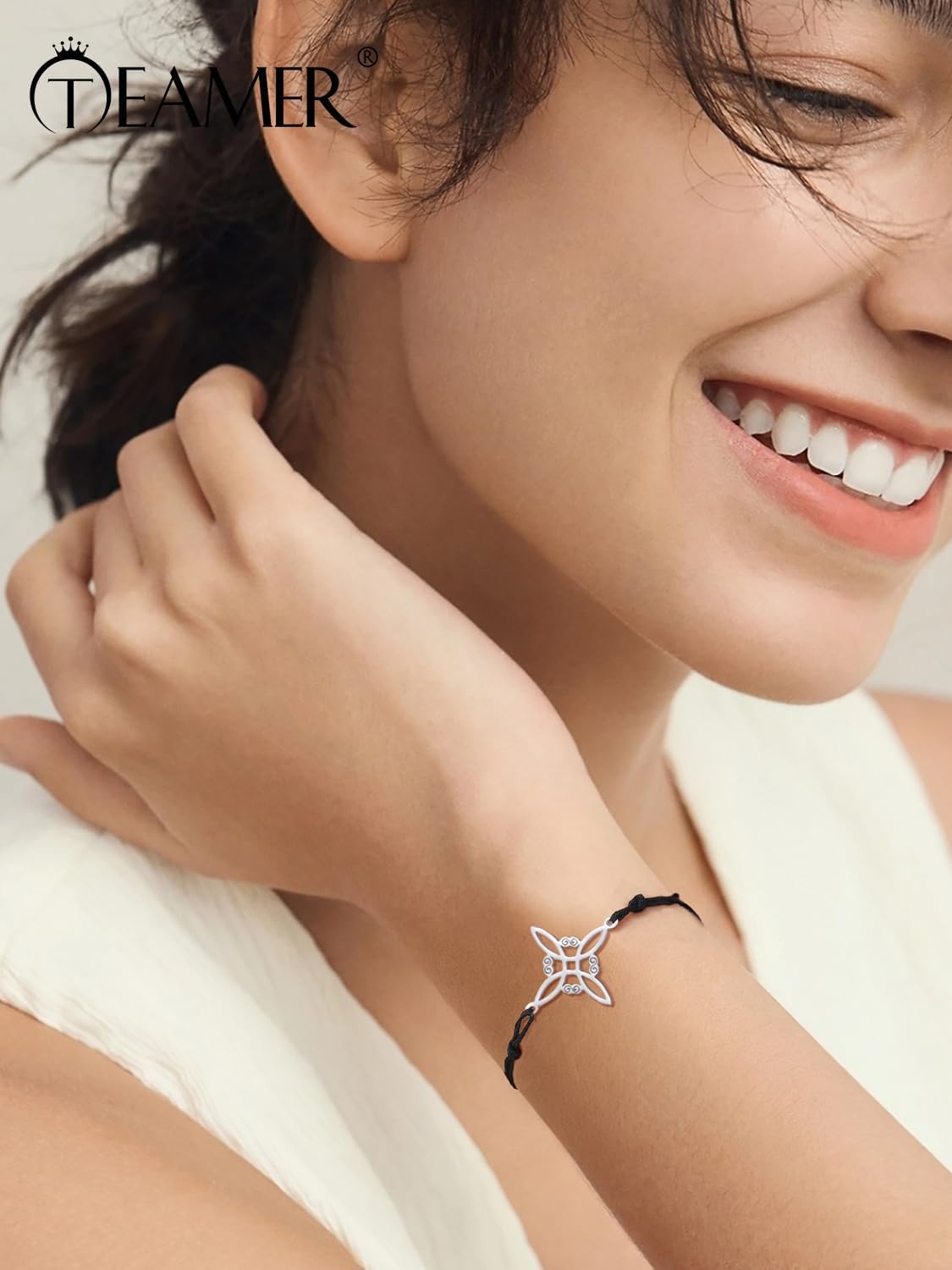 TEAMER Wax Rope Witches Knot Bracelet Stainless Steel Adjustable Witches Knot Pendant Wiccan Symbol Bracelet For Women - Image 2