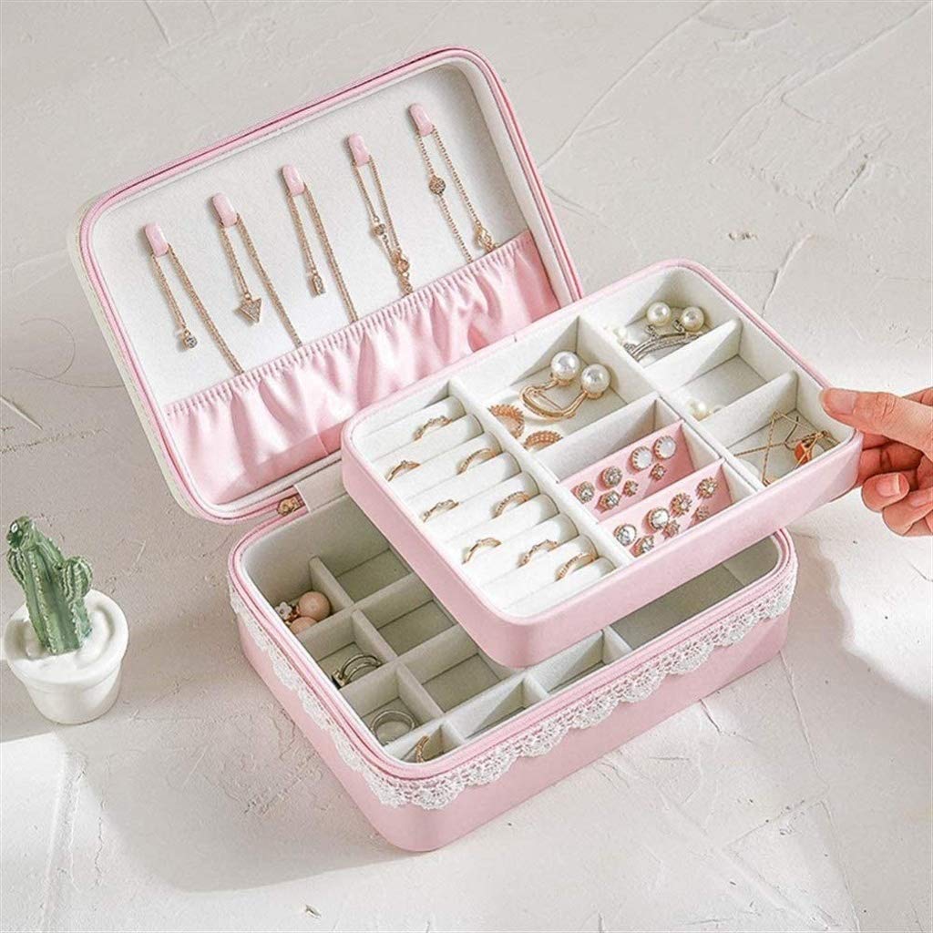 Boîte à Bijoux avec étui à Bijoux de Voyage Portable Organisateur de présentation de Bijoux à 2 Couches Étui de Rangement Polyvalent pour Bijoux, bagues, Montres