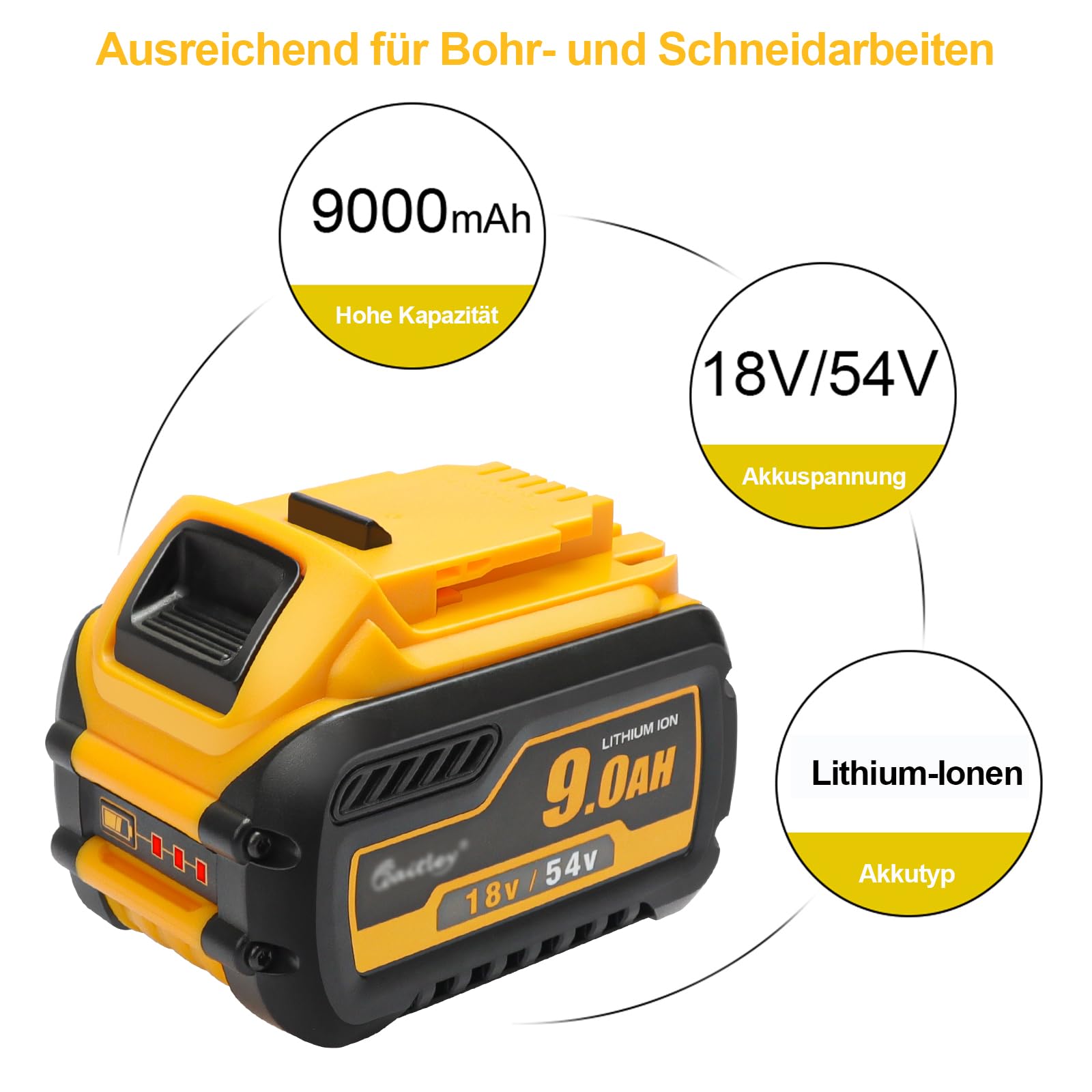 QUPERR 2 baterías de repuesto para Dewalt 54 V/18 V de alta capacidad (3000 mAh/9000 mAh) DCB609, DCB606, DCB547 y DCB548 – Compatible con herramientas eléctricas Dewalt 18 V y 54 V
