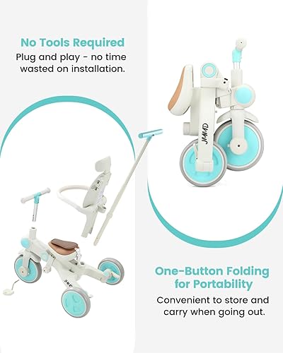 Miniatura 6 de Triciclo para bebé, 7 en 1 multifuncional para niños con mango ajustable para padres, arnés de seguridad y frenos de rueda, toldo extraíble,