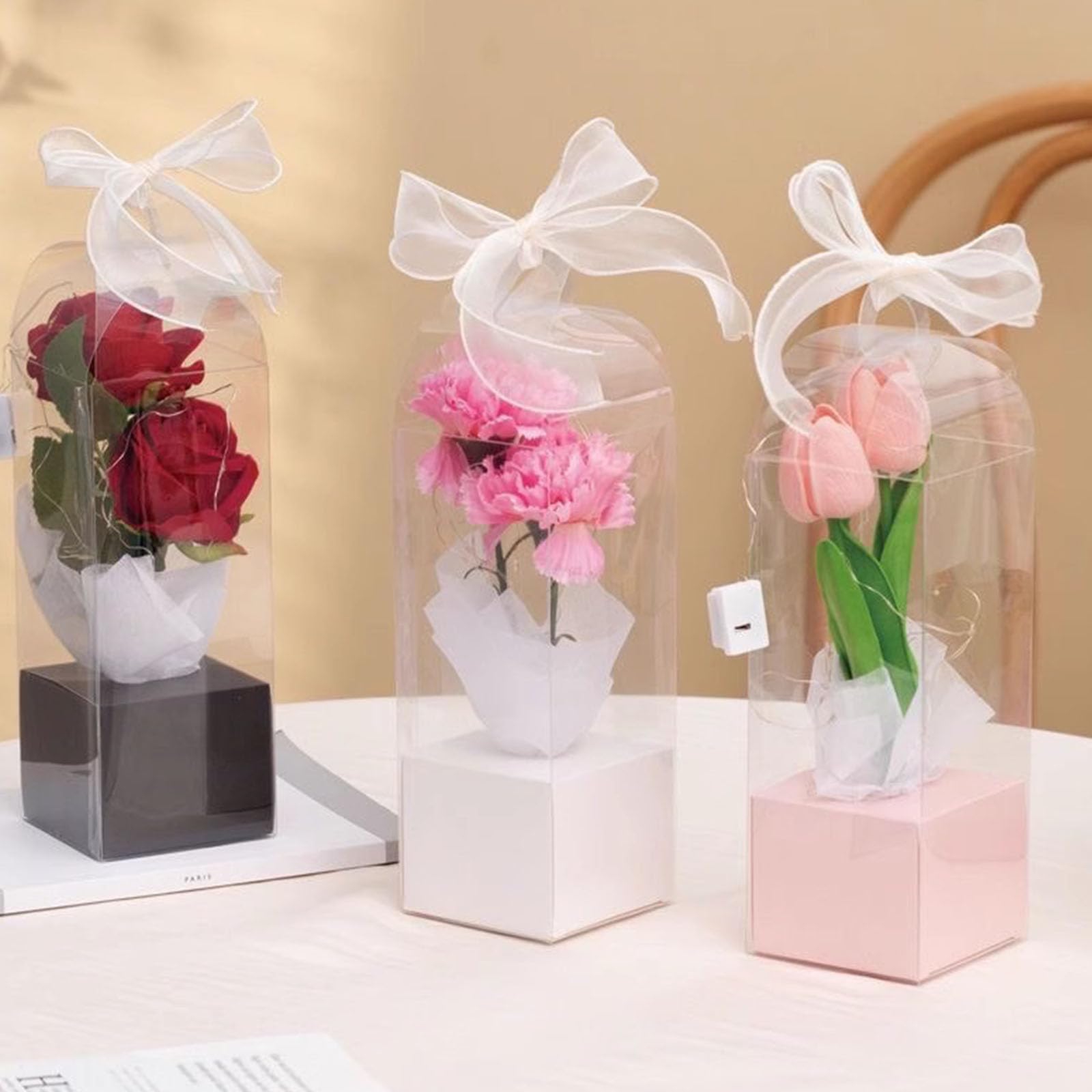 XISAOK Clear Bouquet Bags Elegant Flower Packaging Boxes Single Rose Flower Box for Florist Retail and Special Event,Floral Holder