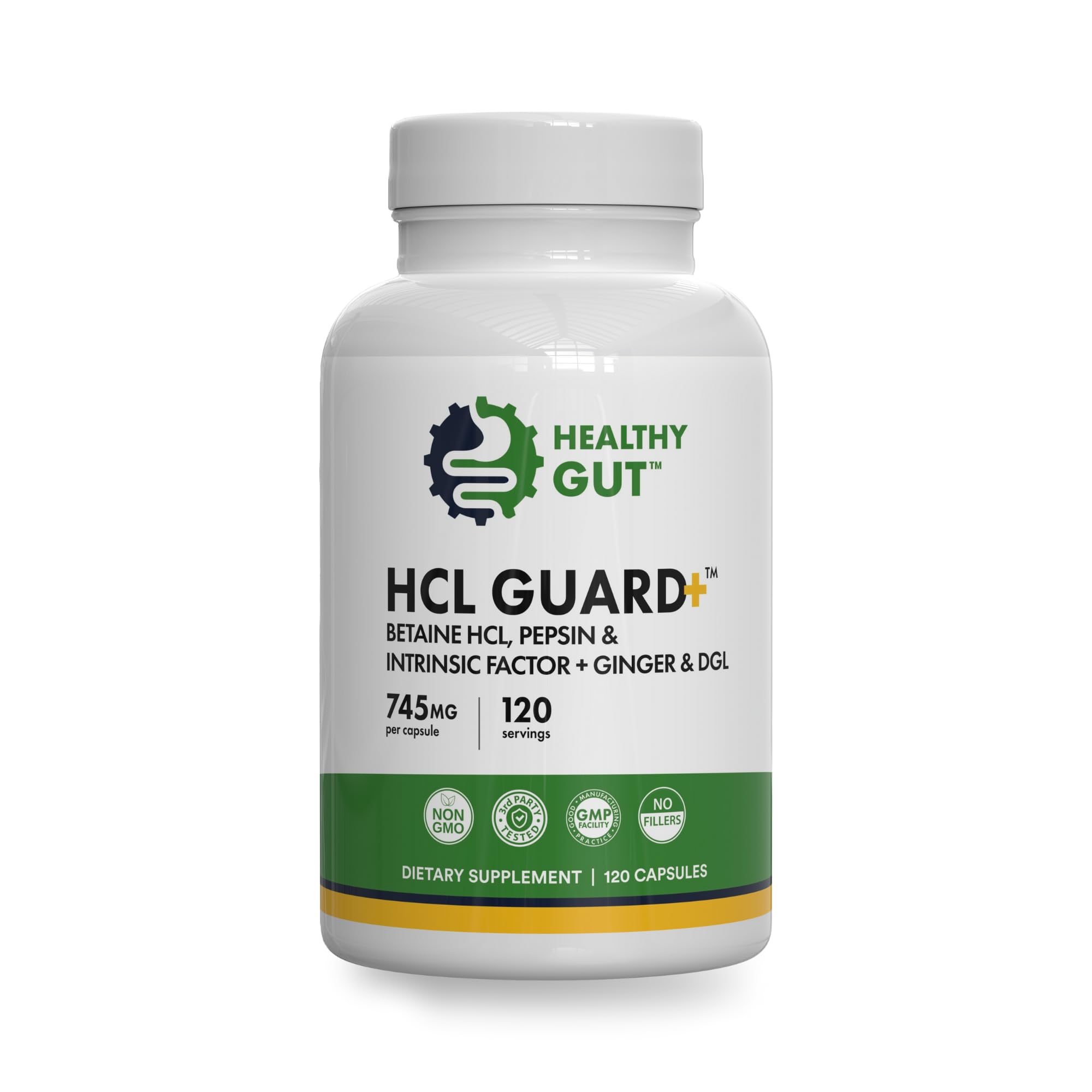 HCL Guard | Betaine HCl with Pepsin | Betaine Hydrochloride Digestive Supplement w/Organic Ginger Root & DGL | 60 Servings