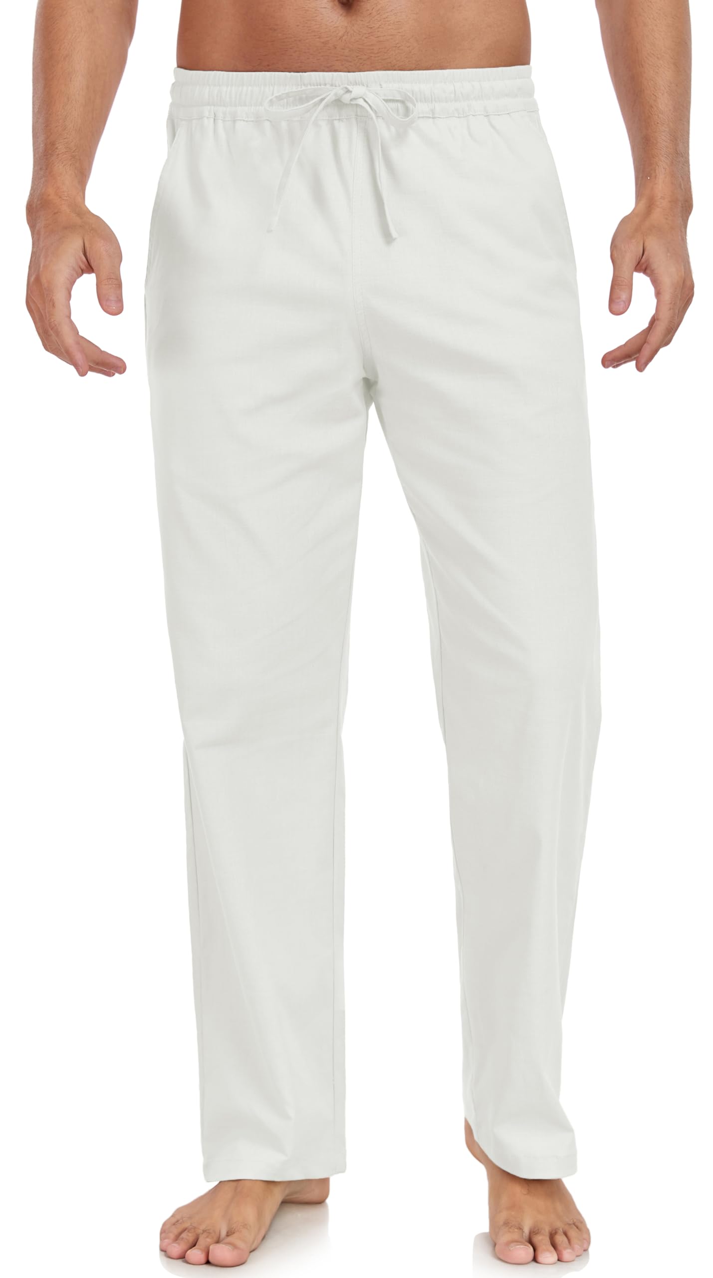 Janmid Men's Linen Pants Casual Elastic Waist Drawstring Yoga Beach Trousers