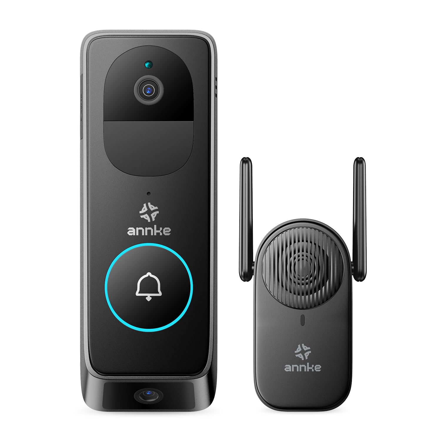 ANNKE Video-Türklingel, 2K Dual Türklingel mit Kamera, 190° Ultraweitwinkel | Personen-/Paketerkennung, Nachtsicht, 2-Wege-Audio, 2,4GHz WLAN, Kompatibel mit Alexa, Inklusive Indoor-Klingel