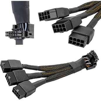 Xiatiaosann 16 AWG PCIE 5.0 12VHPWR 600W 3x8pin to 16pin 12+4pin 90 Degree Right Angle Power Adapter Cable for Graphics Card RTX 4090 4080 3090TI 4070Ti Type B