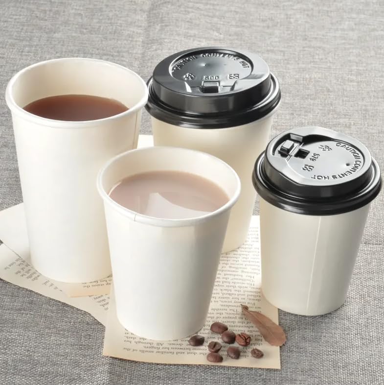HOT BARGAINS, 200 x 12oz White Double Wall Insulated Disposable Coffee Cups with Lids - Paper Cups for Hot Chocolate & Tea, Espresso, and Cold Drinks and Eco-Friendly Hot Cup (200, White, 12oz)
