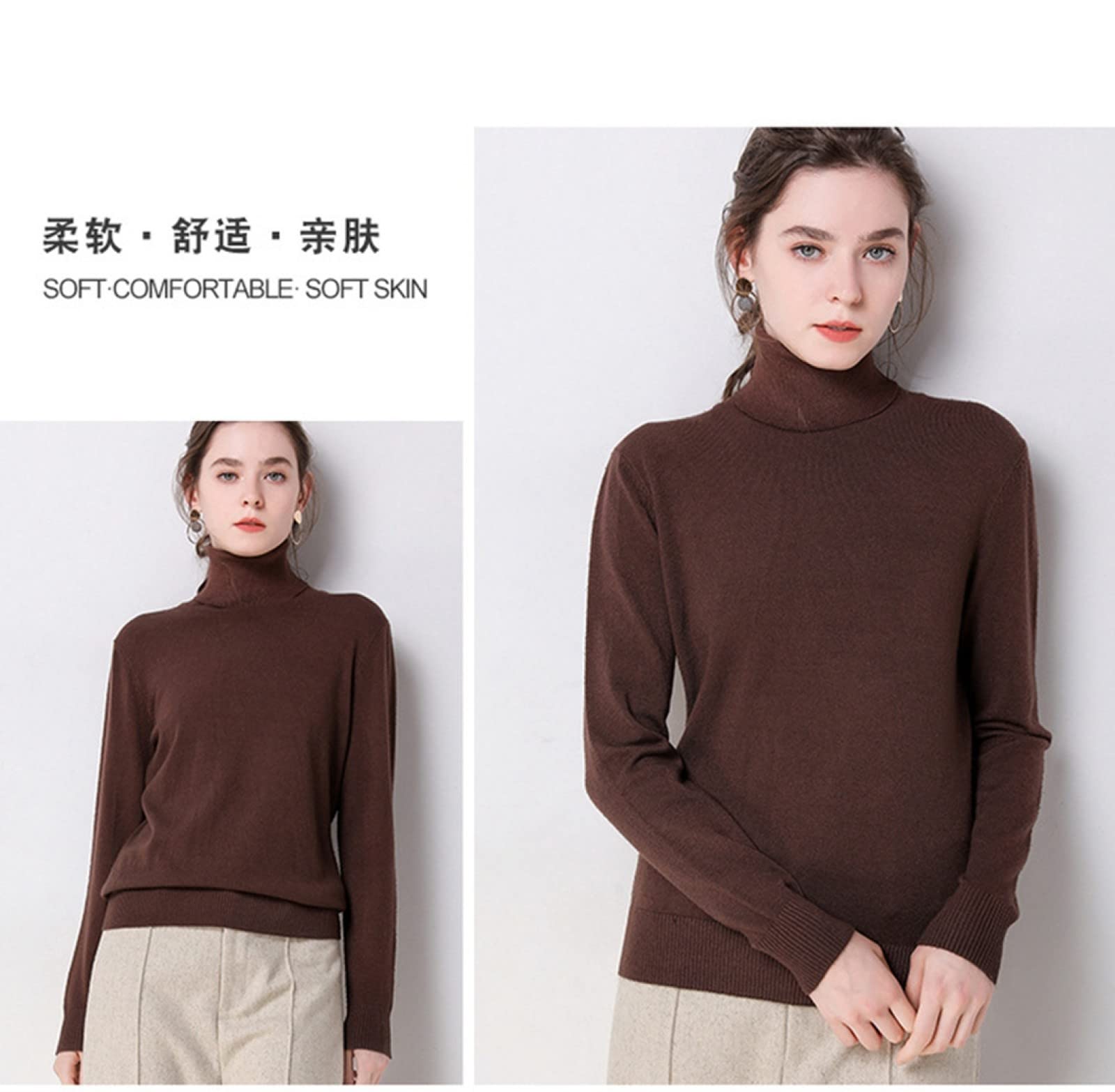 Yutdeng Maglioni Da Donna Leggero Morbido Maglia A Maniche Lunghe Girocollo A Righe Pullover Elegante Maglione Lavorato A Maglia Casual Lunga Autunno E Inverno Jumper Tunica Tops,Cachi,XXL - 6