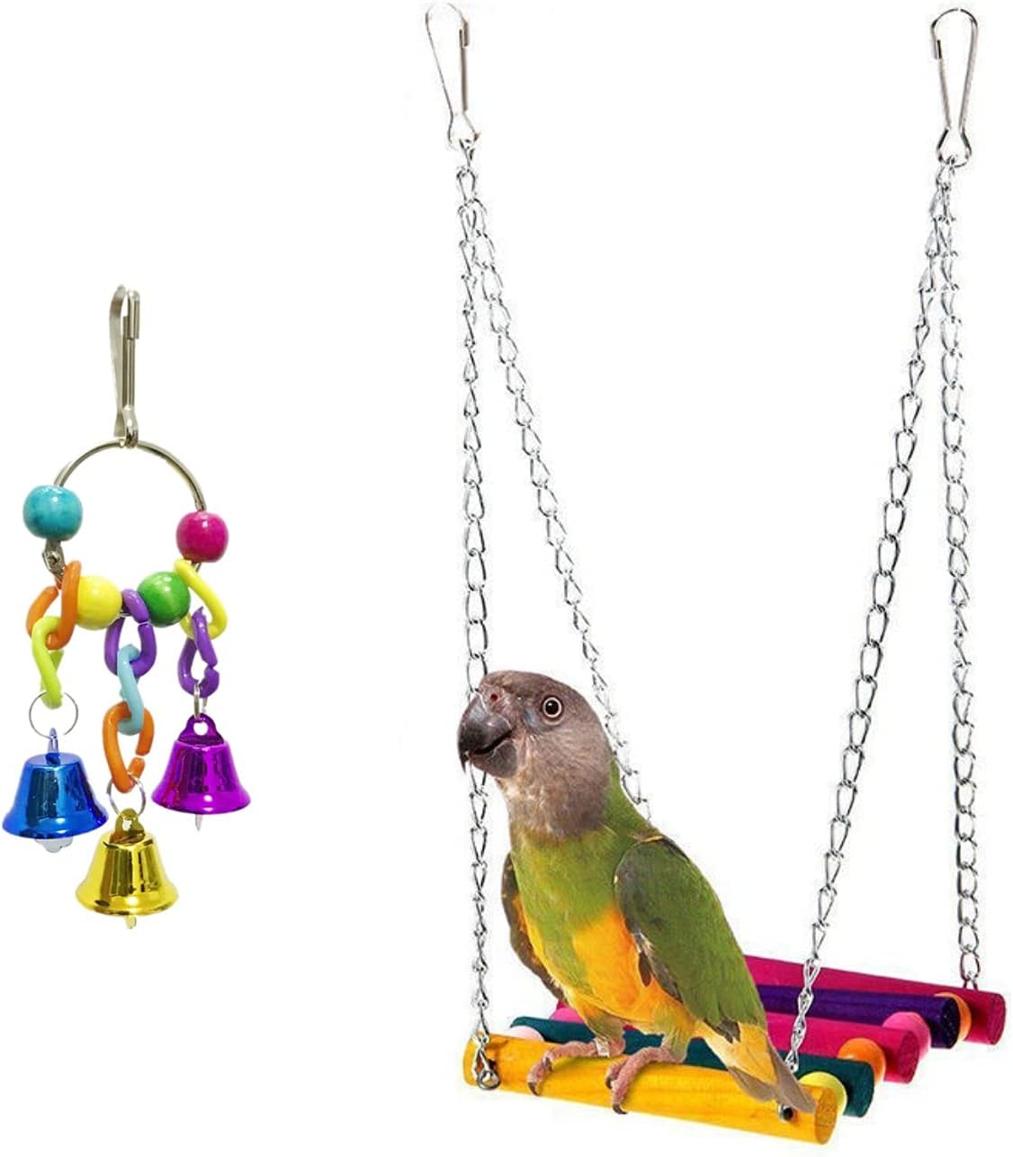JZK 2 x Colorful wooden bird cage swing hanging toys parrot toys for