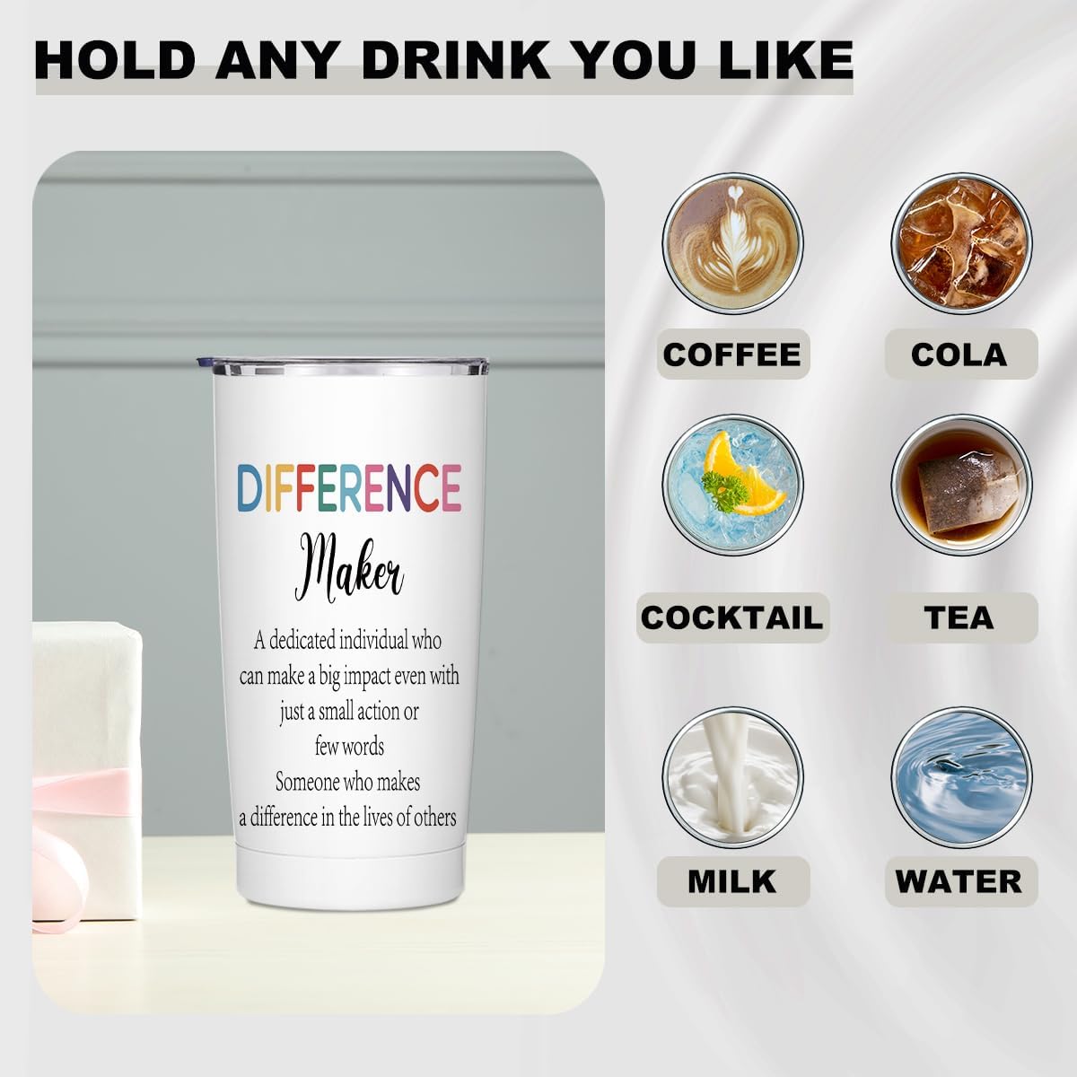 Thank You Gifts for Women 20 oz Stainless Steel Insulated Coffee Tumbler with Lid and Straw, Difference Maker Teacher Appreciation Christmas Birthday Gifts for Teachers Nurse Boss Coworkers Friend - Image 3