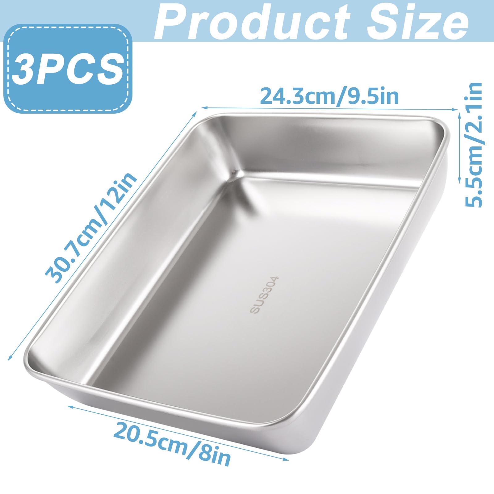 Oungy 3PCS Baking Trays for Oven Non Stick 31 x 24 x 5.5cm Stainless Steel Oven Trays - Image 2