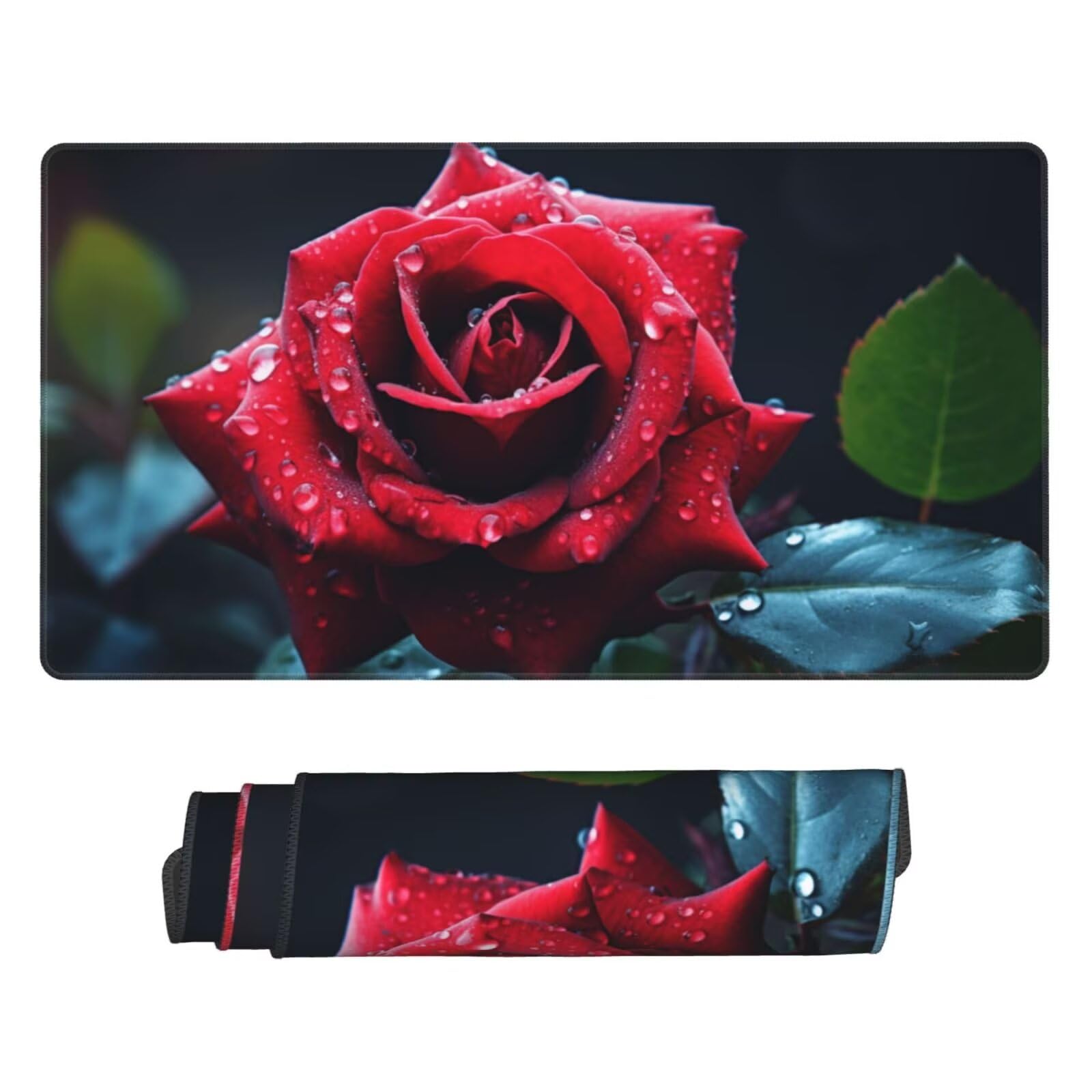 Gaming Mauspad XXL 1400x600x4mm Großes Mousepad mit Ernähten Kanten, Wasserdicht und rutschfest Tastatur Matte, Verbessert Präzision und Geschwindigkeit, für Büro, PC, Laptop Pad Rote Rose Z7533