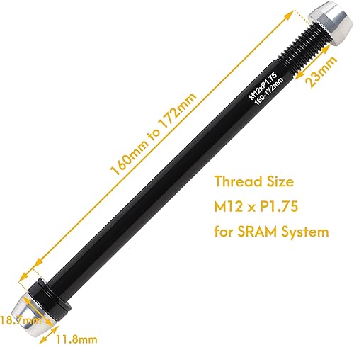 Miniatura 3 de CyclingDeal Trainer Thru Axle - Bicicleta Bicicleta 0.472 in Rueda Trasera Pincho para Interior- 6.299 in a 6.772 in - Paso de rosca: M12 x P1.75 -