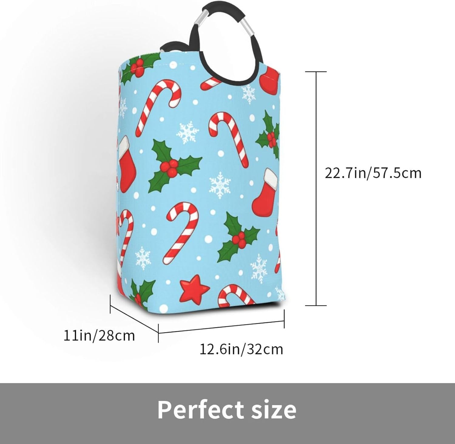 50l Laundry Basket Christmas Candy Cane Pattern Waterproof Laundry Hamper Foldable Clothes Laundry Bag With Handles