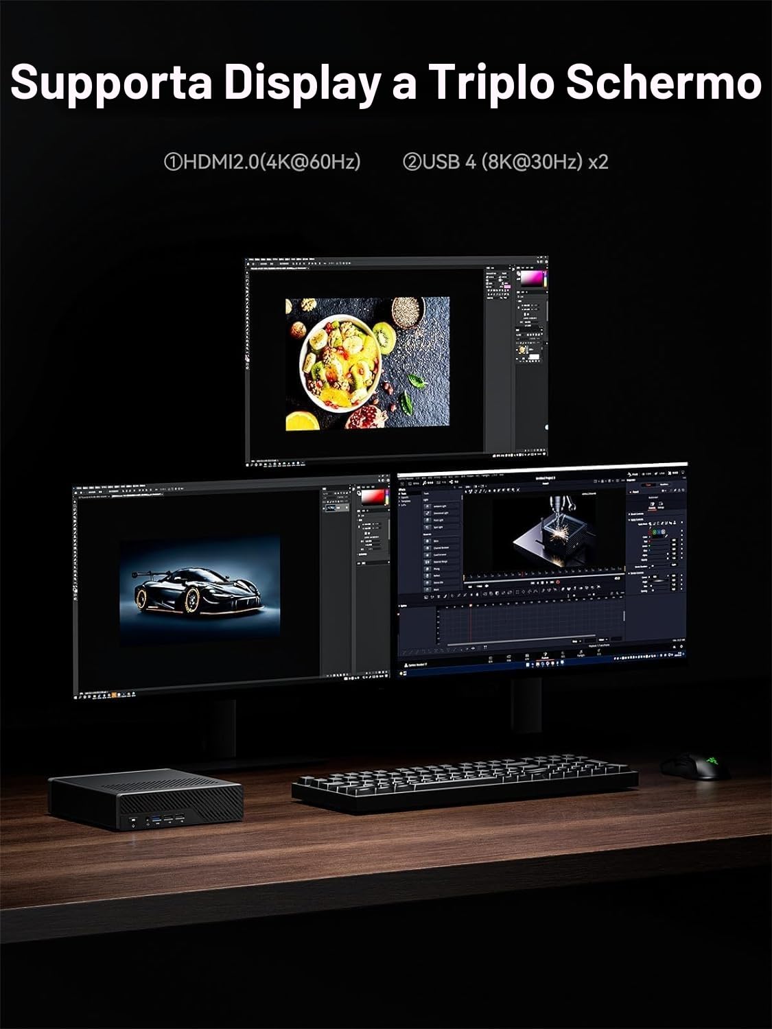 MINISFORUM MS-01 Mini Workstation Intel Core i5-12600H (vPro Enterprise) Mini PC, 2X 10Gbps SFP+/2X 2.5G RJ45/2x USB4/HDIM/1x Ranura PCIe4.0x16/Soporte per 3X M.2 2280/22110 /U.2 SSD, senza RAM/SSD
