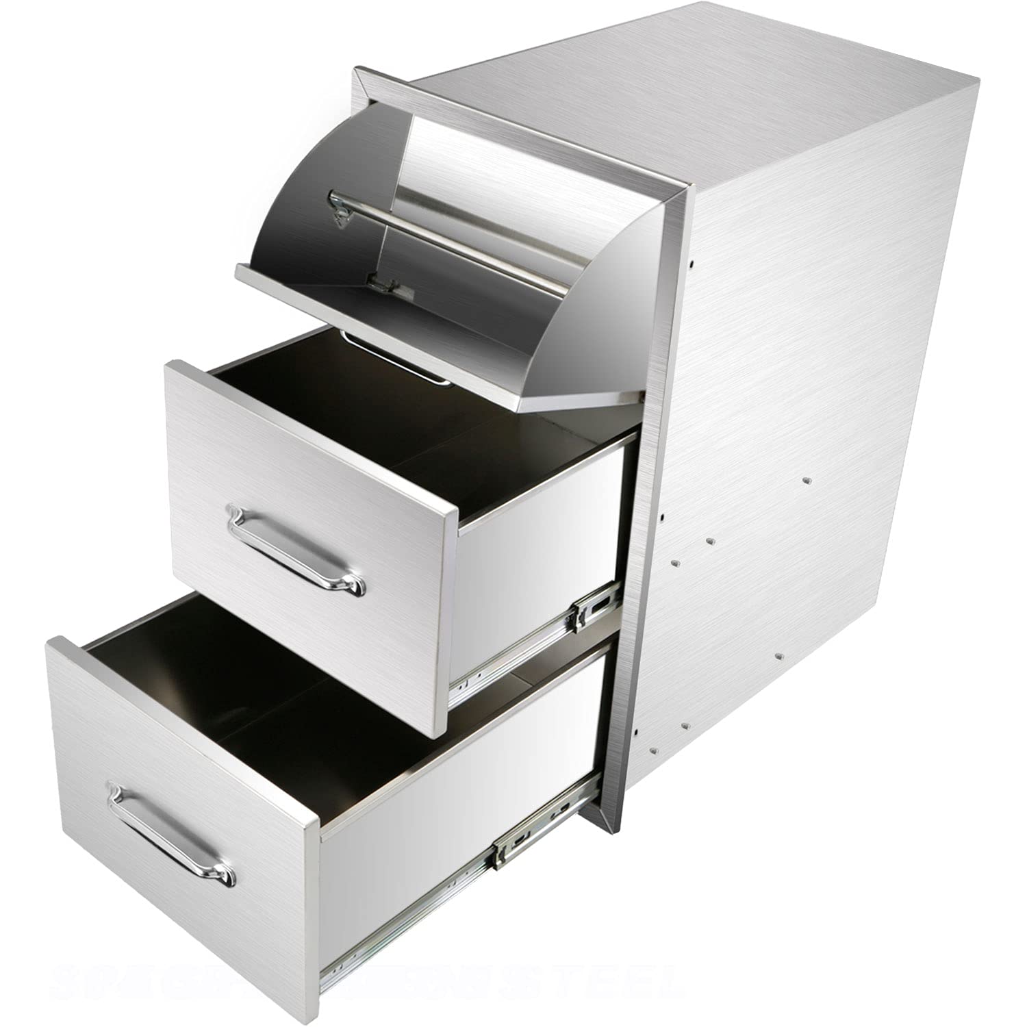 Ryan Outdoor Kitchen Drawers Stainless 17x30x21 Inch, 3-Tier Stainless Steel BBQ, Triple Access Drawers with Handle for BBQ Island Outdoor Kitchen