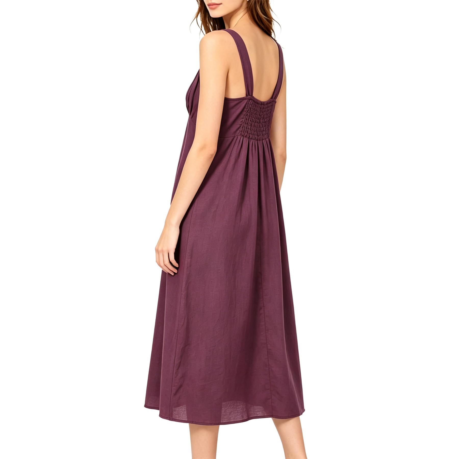 Amazhiyu Robe en lin pour femme - Robe d'été sans manches - Robe maxi à fleurs - Robe d'été - Col en V - Robe de plage longue - Robe de loisirs