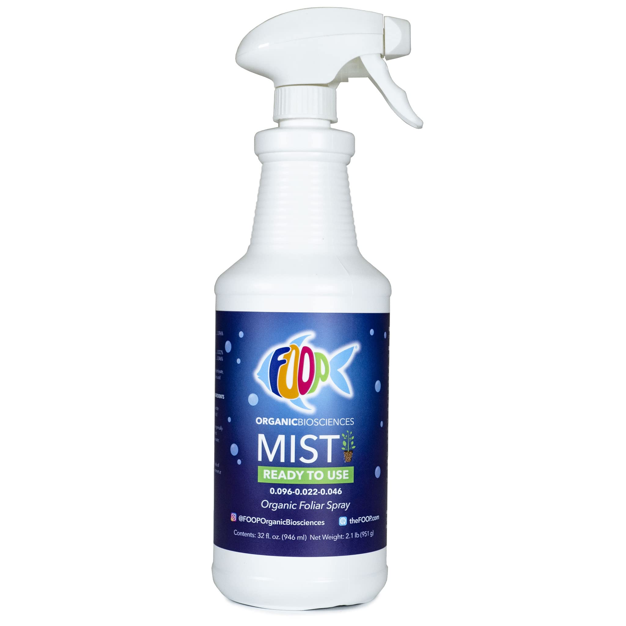 FOOP Mist Ready to Use - Organic Foliar Spray | Rapidly Corrects Nutrient Deficiencies | Accelerates Plant Growth | Delivers Broad Spectrum of Nutrients (32oz)