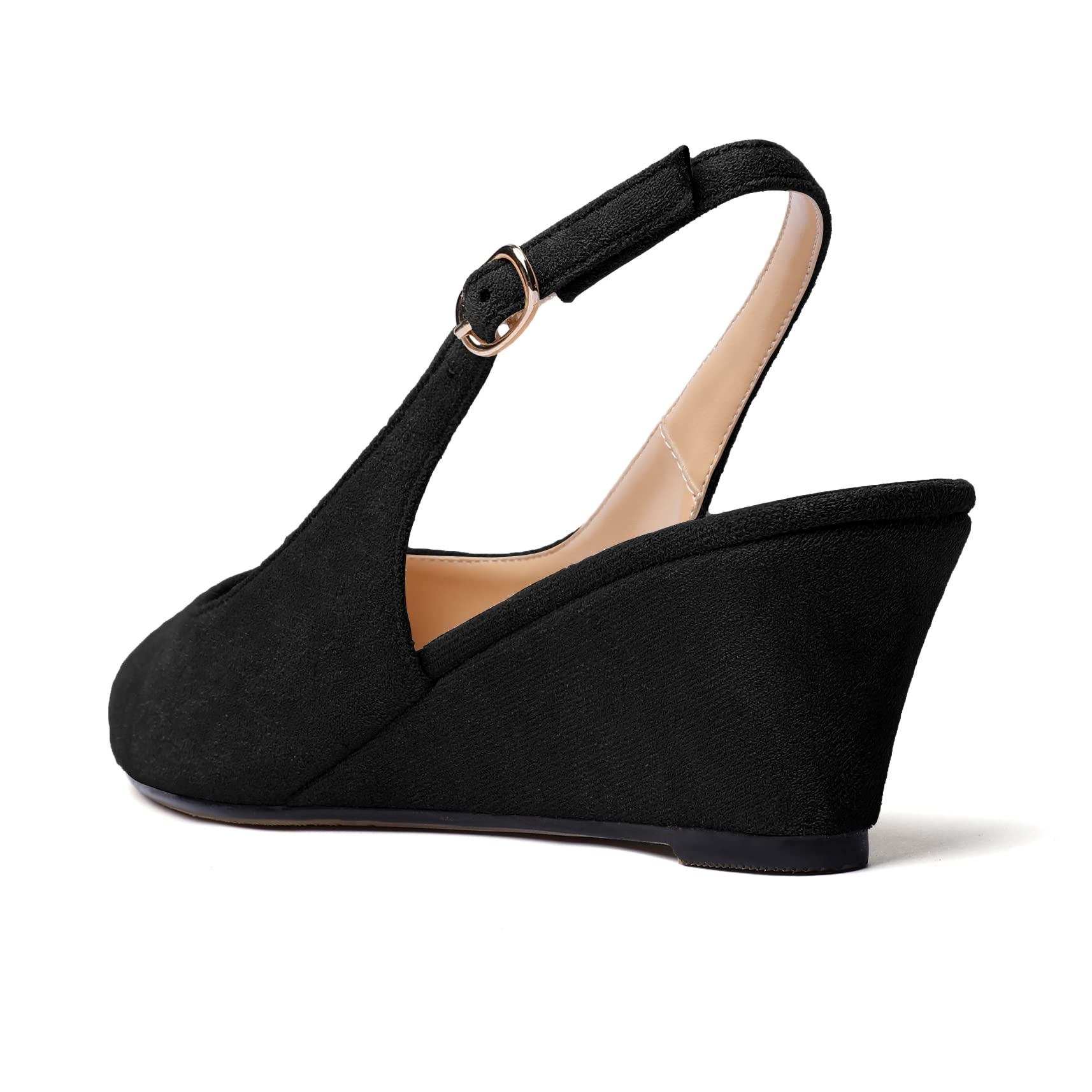 Elashe Damen Pumps Keilabsatz Peeptoe Mid Heels Slingback Bequeme Abendschuhe