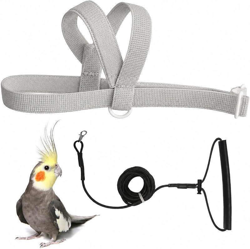 Peitoral Ajustável para Aves VANFAVORI com Guia Elástica Cinza de 2,44 m
