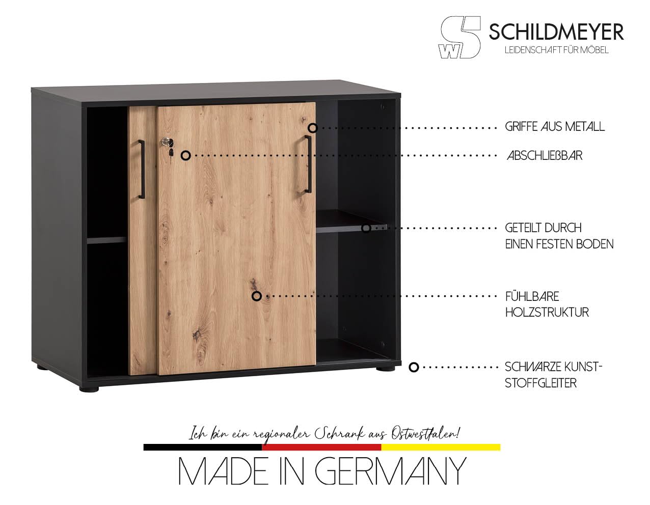 Schildmeyer Aktenschrank Aino 701867, Artisan Eiche Dekor/schwarz matt, 100 x 41 x 83,6 cm