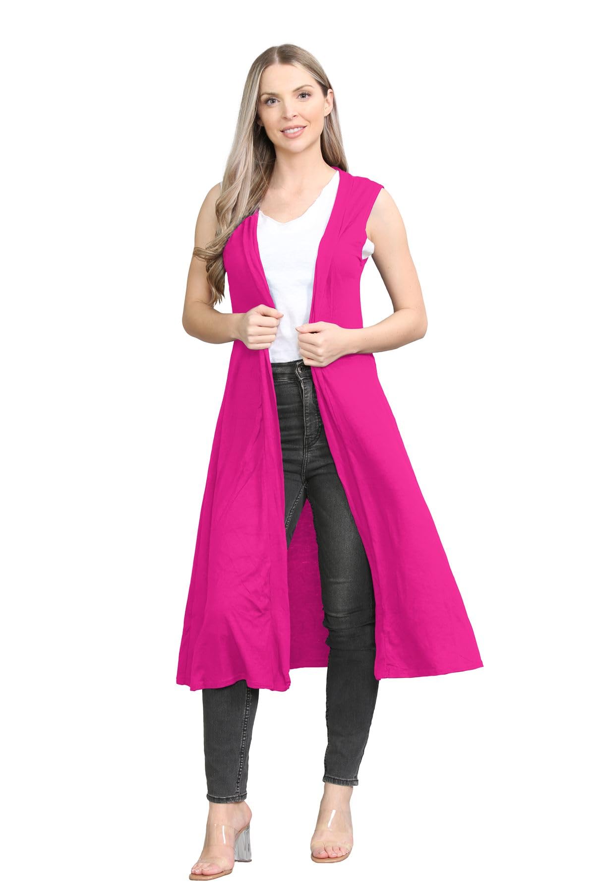 Janisramone Women's Cerise Janisramone® Sleeveless Cardigans For Uk, Stylish And Versatile Plain Open Collared Long Maxi Boyfriend Cardigan Perfect For Layering Over Summer Dresses